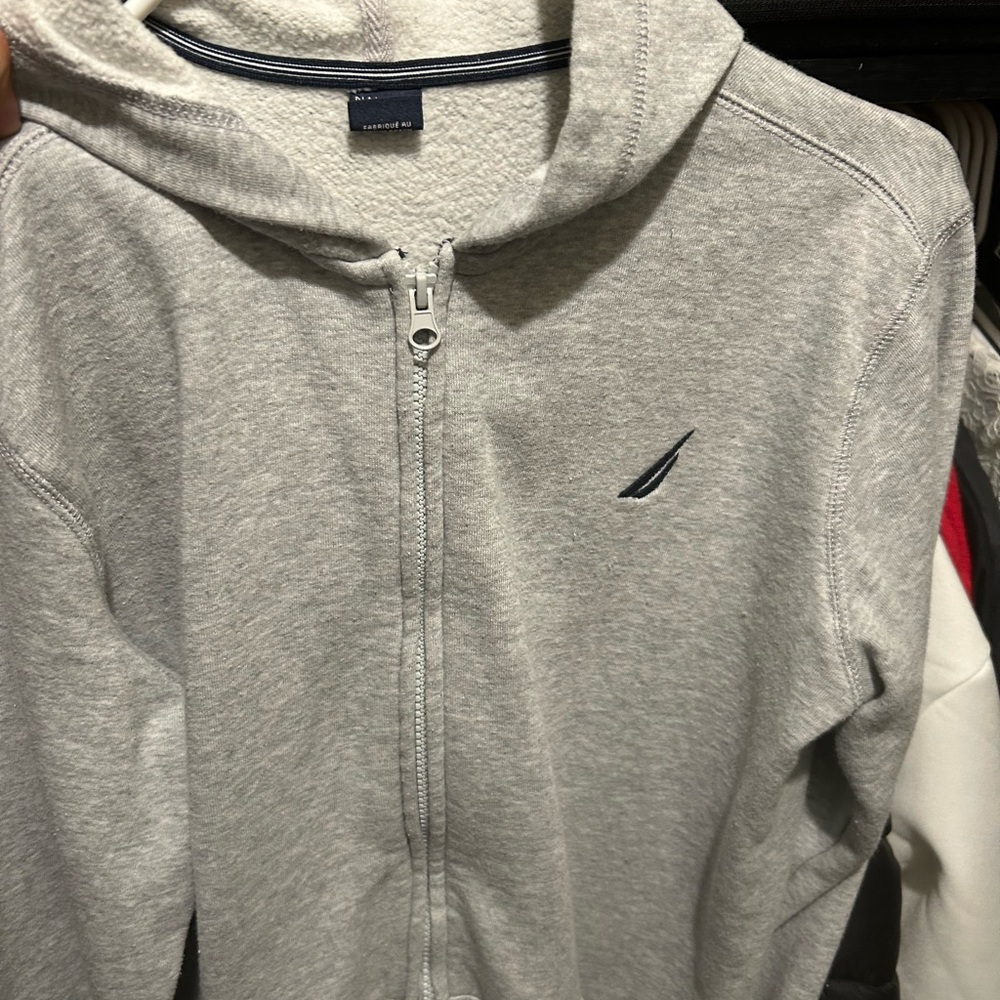Gray Zip-Up Hoodie with Logo